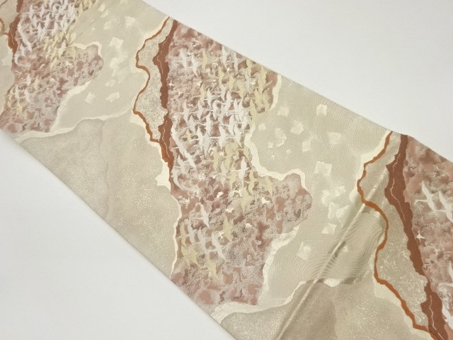 JAPANESE KIMONO / VINTAGE FUKURO OBI / SILK / WOVEN CRANES